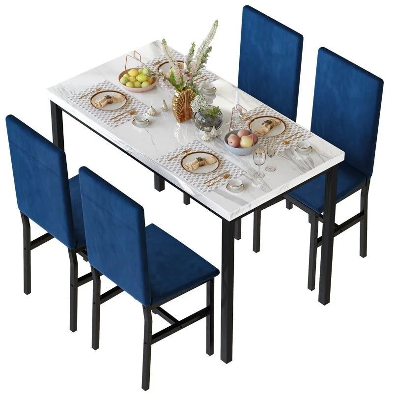 White/Blue & White/Grey 5-Piece Dining Set, Faux Marble Top, Seats 4