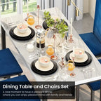 White/Blue & White/Grey 5-Piece Dining Set, Faux Marble Top, Seats 4
