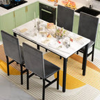 White/Blue & White/Grey 5-Piece Dining Set, Faux Marble Top, Seats 4