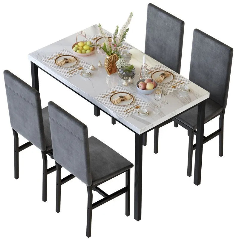 White/Blue & White/Grey 5-Piece Dining Set, Faux Marble Top, Seats 4