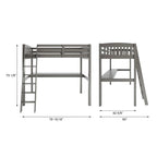 Grey/White Twin/Full Loft Bed with Desk & Drawer, Solid Wood, 1-Person