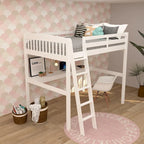 Grey/White Twin/Full Loft Bed with Desk & Drawer, Solid Wood, 1-Person