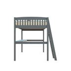 Grey/White Twin/Full Loft Bed with Desk & Drawer, Solid Wood, 1-Person