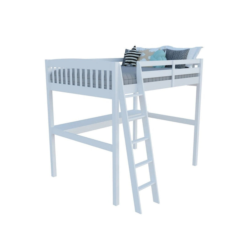 Grey/White Twin/Full Loft Bed with Desk & Drawer, Solid Wood, 1-Person
