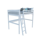 Grey/White Twin/Full Loft Bed with Desk & Drawer, Solid Wood, 1-Person