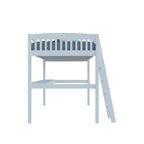 Grey/White Twin/Full Loft Bed with Desk & Drawer, Solid Wood, 1-Person