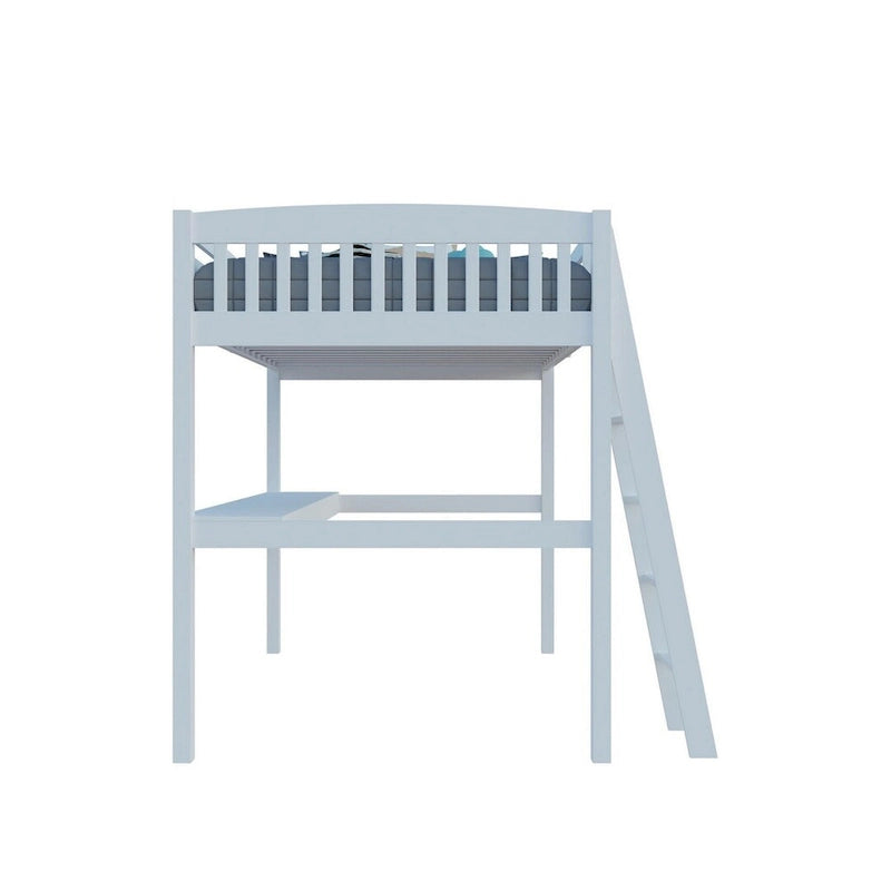Grey/White Twin/Full Loft Bed with Desk & Drawer, Solid Wood, 1-Person