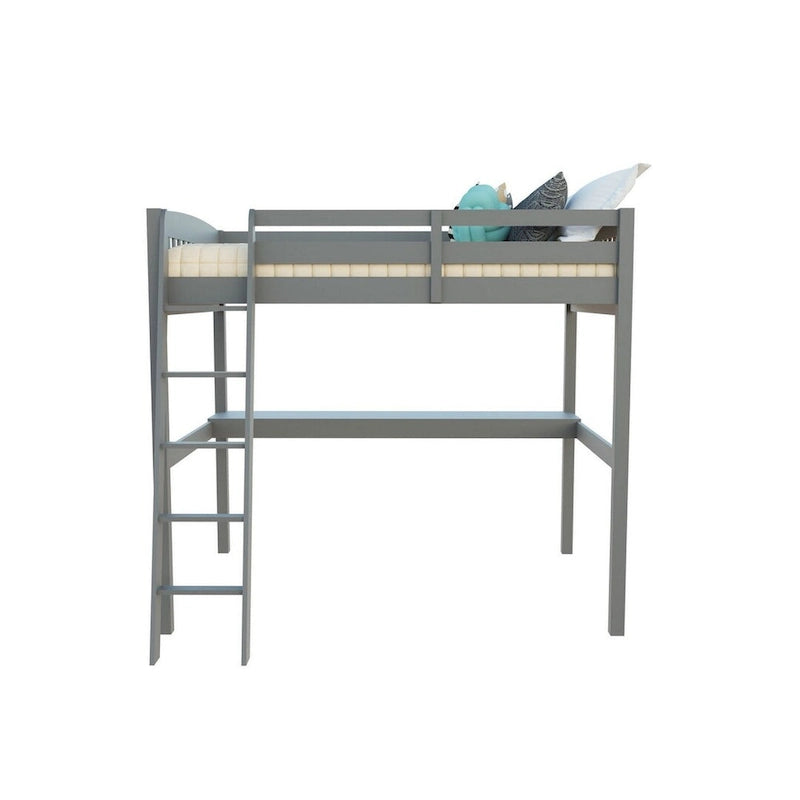 Grey/White Twin/Full Loft Bed with Desk & Drawer, Solid Wood, 1-Person