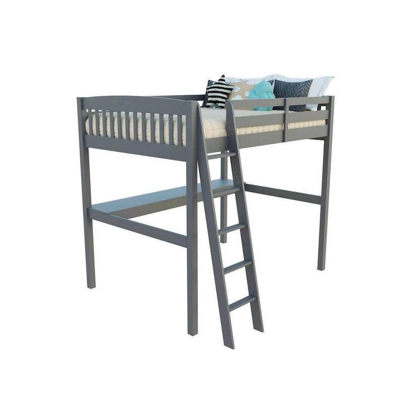 Grey/White Twin/Full Loft Bed with Desk & Drawer, Solid Wood, 1-Person