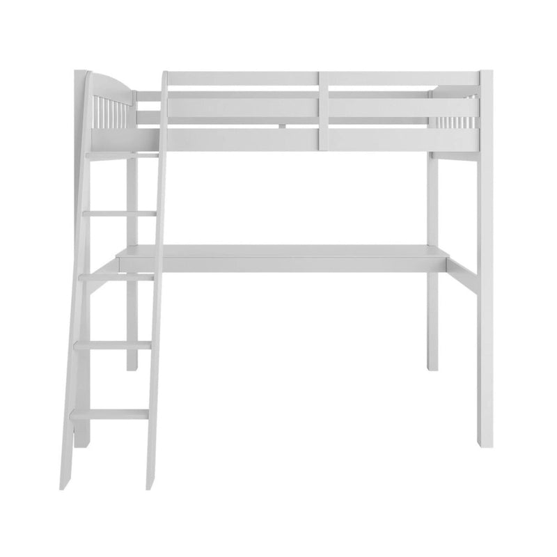 Grey/White Twin/Full Loft Bed with Desk & Drawer, Solid Wood, 1-Person