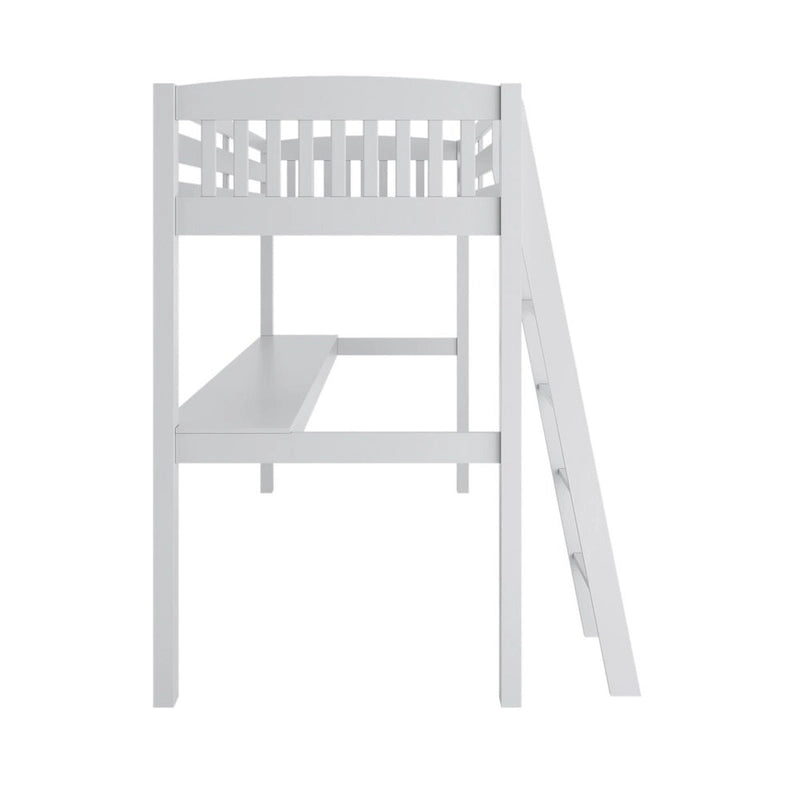 Grey/White Twin/Full Loft Bed with Desk & Drawer, Solid Wood, 1-Person