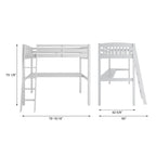 Grey/White Twin/Full Loft Bed with Desk & Drawer, Solid Wood, 1-Person