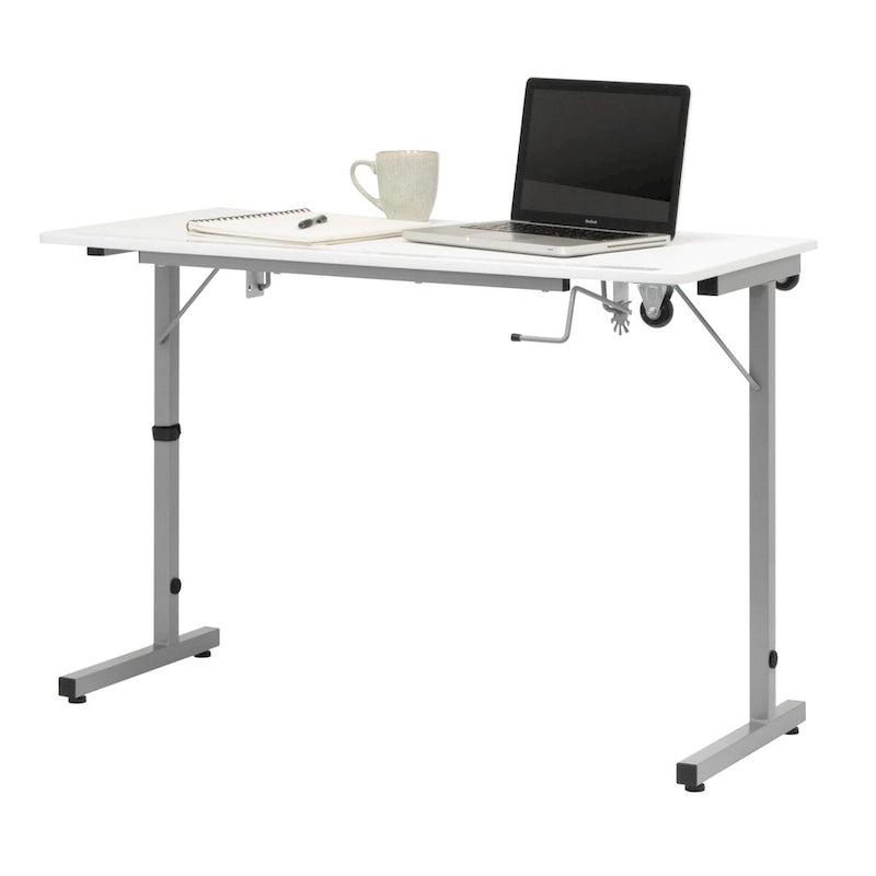 White, Single-Person Portable Folding Sewing & Craft Table with Wheels