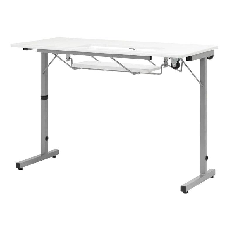 White, Single-Person Portable Folding Sewing & Craft Table with Wheels