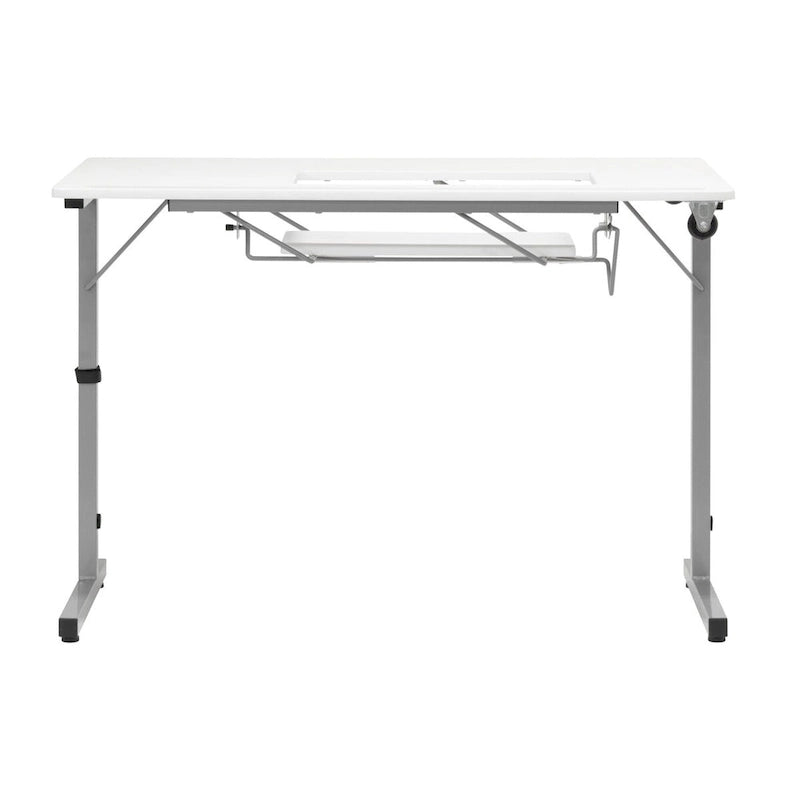 White, Single-Person Portable Folding Sewing & Craft Table with Wheels