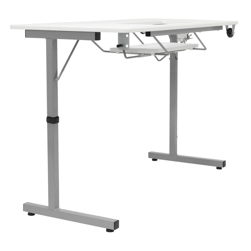 White, Single-Person Portable Folding Sewing & Craft Table with Wheels