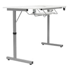 White, Single-Person Portable Folding Sewing & Craft Table with Wheels