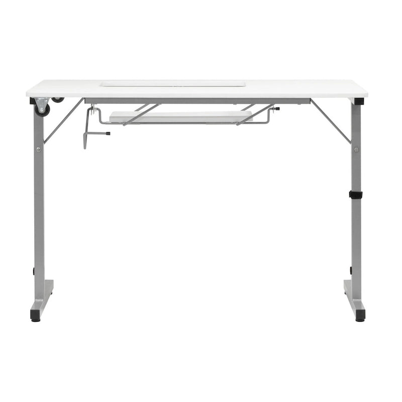 White, Single-Person Portable Folding Sewing & Craft Table with Wheels