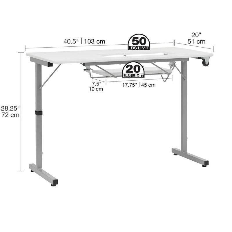 White, Single-Person Portable Folding Sewing & Craft Table with Wheels