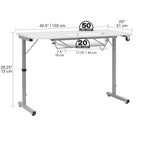 White, Single-Person Portable Folding Sewing & Craft Table with Wheels