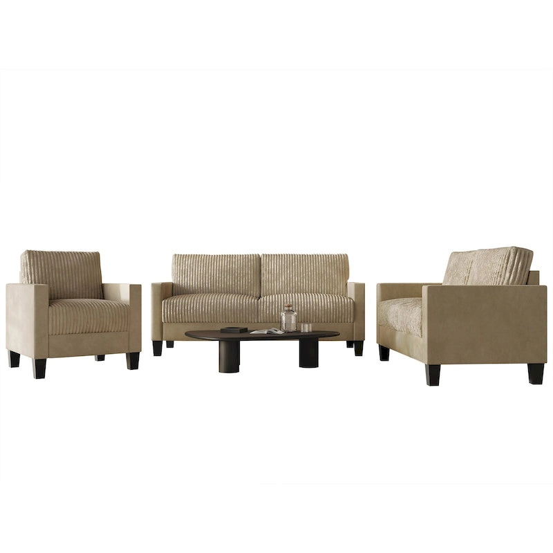 Champagne / Light Blue / Brown / Red / Grey / Black Corduroy Velvet Mid-Century Modern 3-Seat Sofa Set