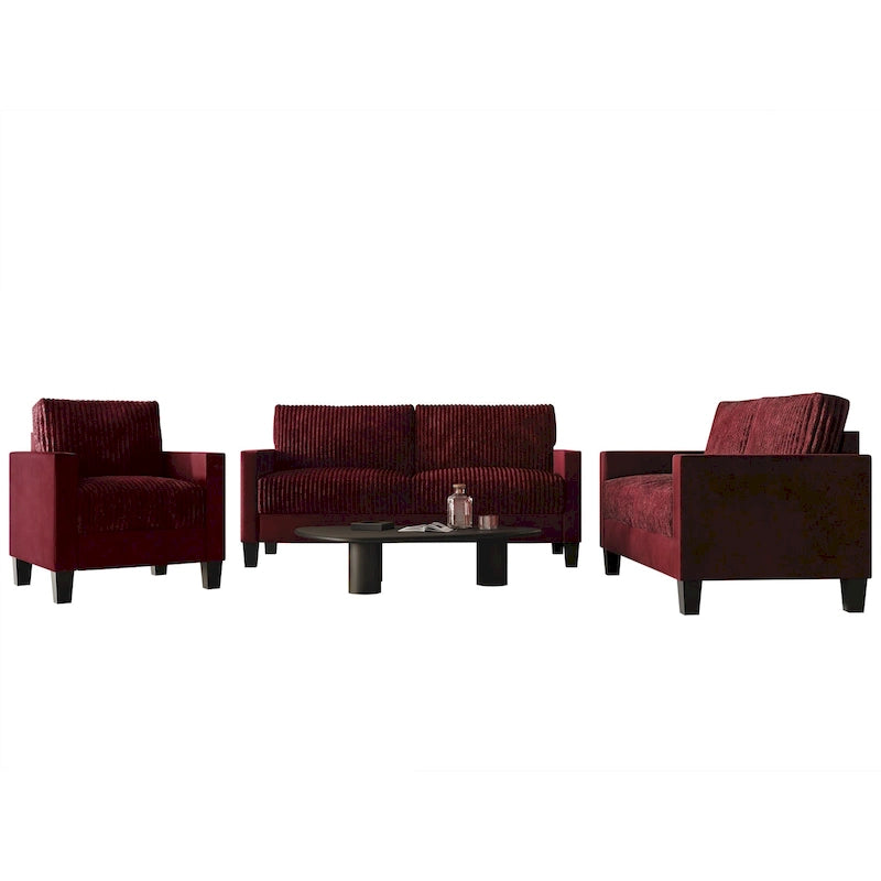 Ensemble de canapés 3 places en velours côtelé de style moderne du milieu du siècle, couleur champagne / bleu clair / marron / rouge / gris / noir