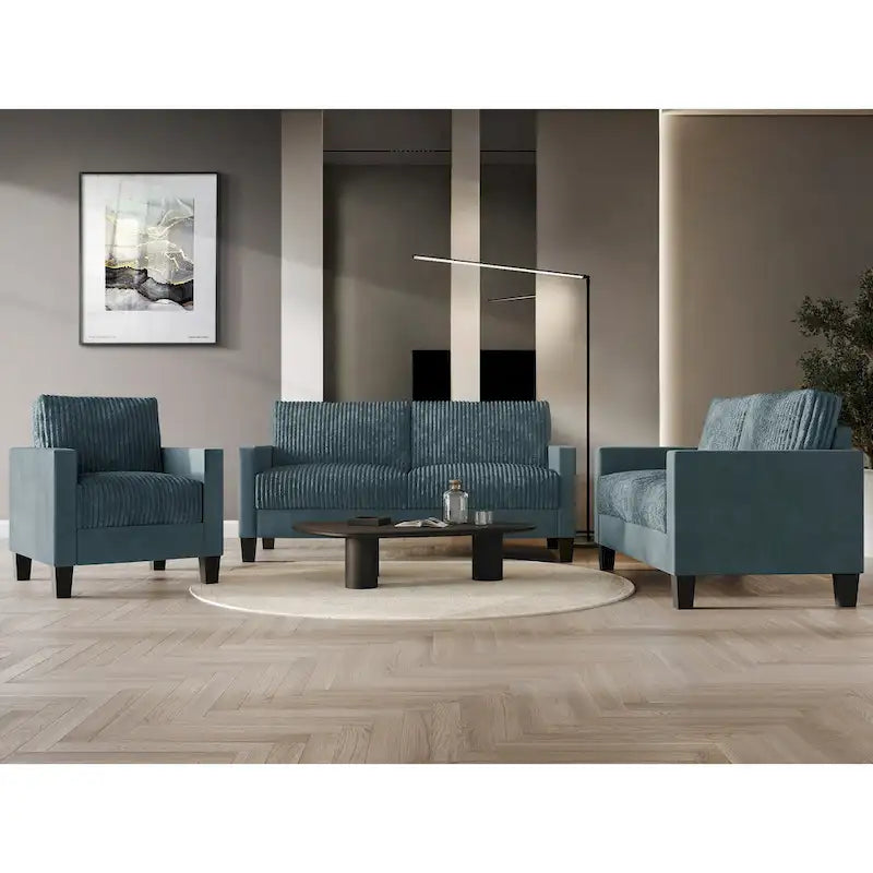 Champagne / Light Blue / Brown / Red / Grey / Black Corduroy Velvet Mid-Century Modern 3-Seat Sofa Set