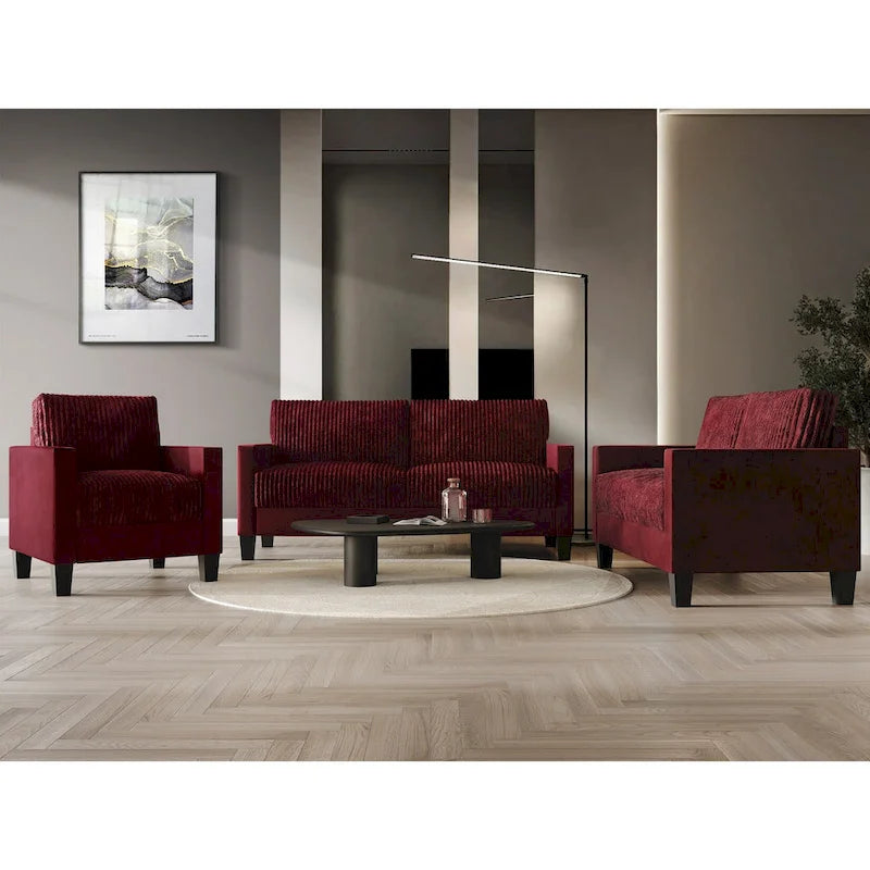 Champagne / Light Blue / Brown / Red / Grey / Black Corduroy Velvet Mid-Century Modern 3-Seat Sofa Set