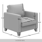 Champagne / Light Blue / Brown / Red / Grey / Black Corduroy Velvet Mid-Century Modern 3-Seat Sofa Set