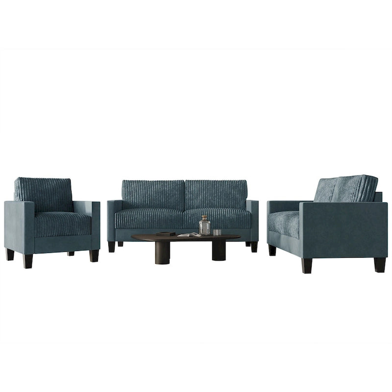 Champagne / Light Blue / Brown / Red / Grey / Black Corduroy Velvet Mid-Century Modern 3-Seat Sofa Set
