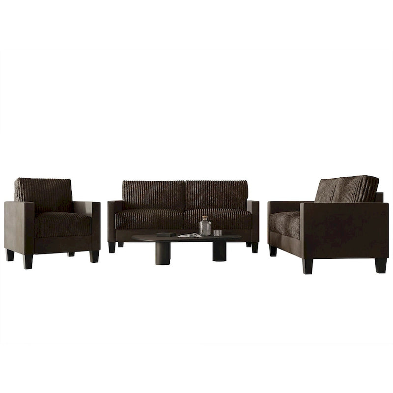 Champagne / Light Blue / Brown / Red / Grey / Black Corduroy Velvet Mid-Century Modern 3-Seat Sofa Set
