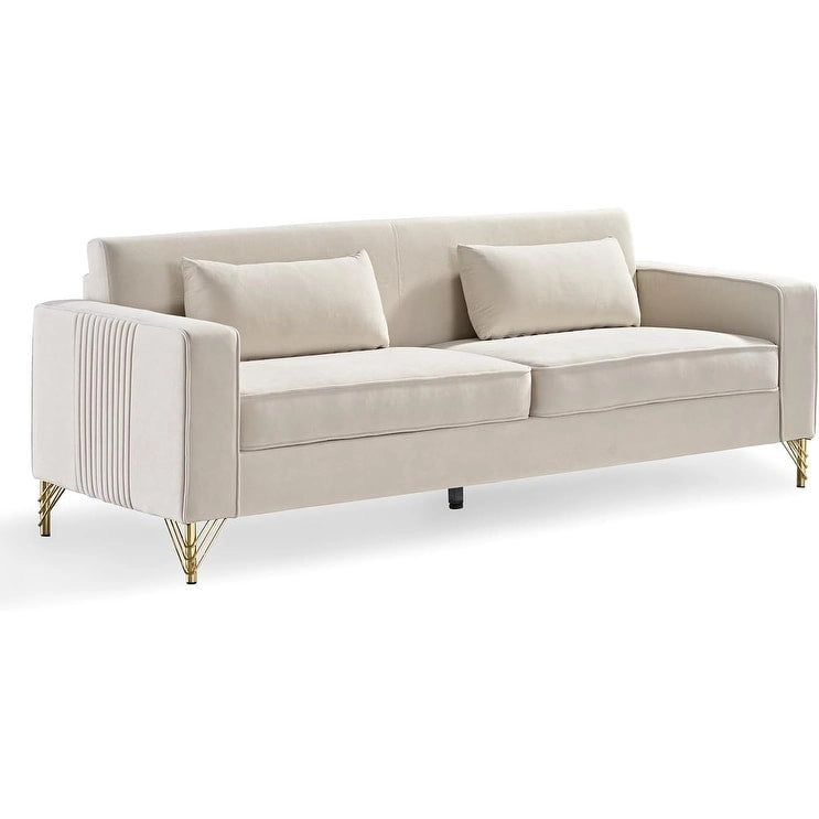 Velvet 3-Seater Sofa, 85.8", Modern Style – Black / Green / Blue / Beige / Grey