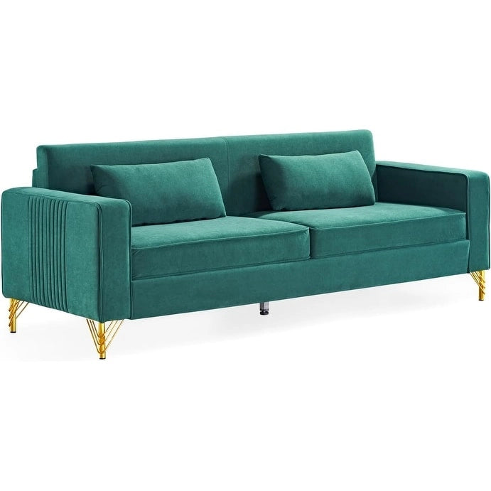 Velvet 3-Seater Sofa, 85.8", Modern Style – Black / Green / Blue / Beige / Grey