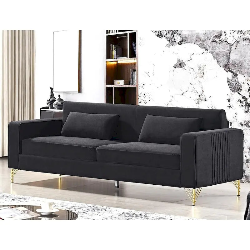 Velvet 3-Seater Sofa, 85.8", Modern Style – Black / Green / Blue / Beige / Grey