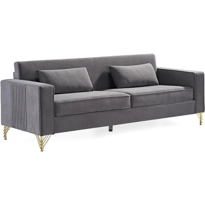 Velvet 3-Seater Sofa, 85.8", Modern Style – Black / Green / Blue / Beige / Grey