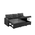 Dark Gray Linen Sleeper Sectional Sofa with Storage Chaise, Cupholders & USB Ports – 2-Seat