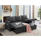 Dark Gray Linen Sleeper Sectional Sofa with Storage Chaise, Cupholders & USB Ports – 2-Seat