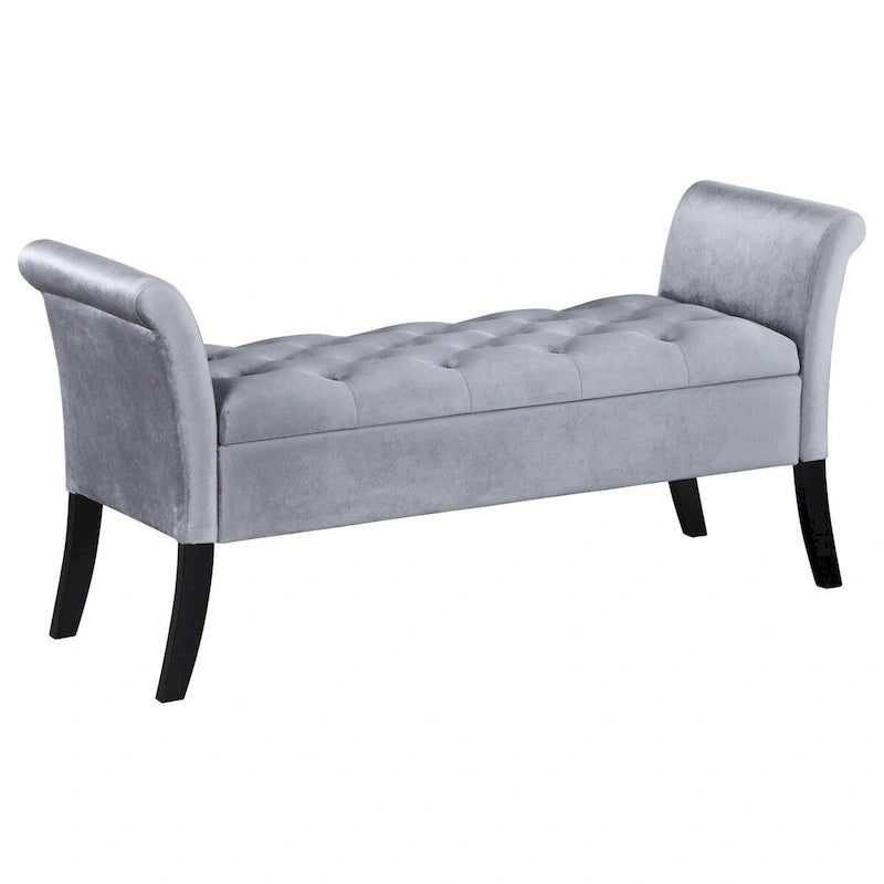 Gray & Black Button-Tufted Storage Bench with Flared Arms – Seats 1