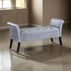 Gray & Black Button-Tufted Storage Bench with Flared Arms – Seats 1