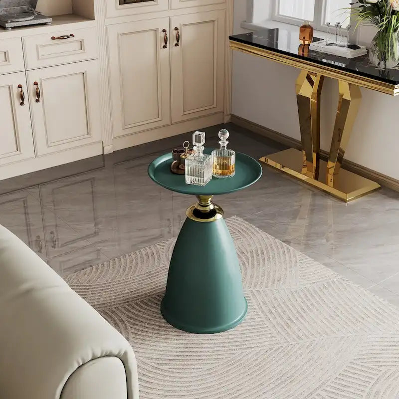 Table d'appoint ronde en fer, style minimaliste, pour 1 personne, doré/bleu/vert