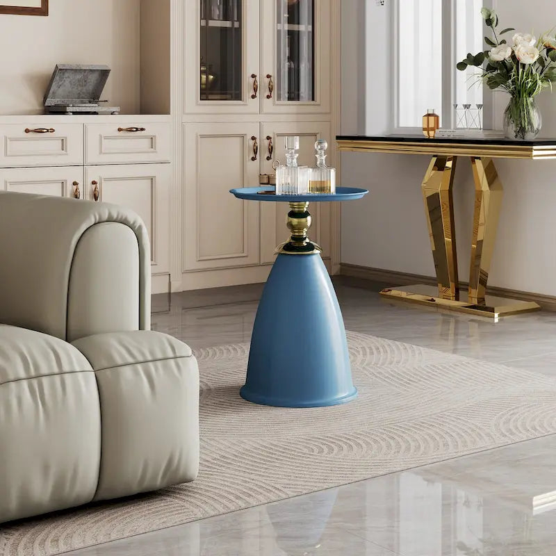Round Iron Side Table, Minimalist Style, for 1 Person, Gold/Blue/Green