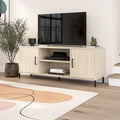 Natural Elm 58" TV Stand with Doors and Shelves, Fits 1 Room