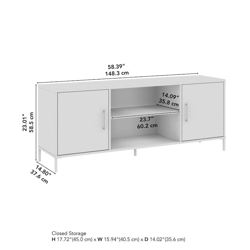 Natural Elm 58" TV Stand with Doors and Shelves, Fits 1 Room