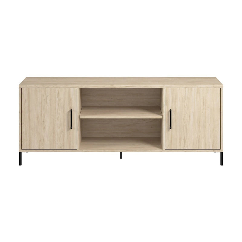 Natural Elm 58" TV Stand with Doors and Shelves, Fits 1 Room