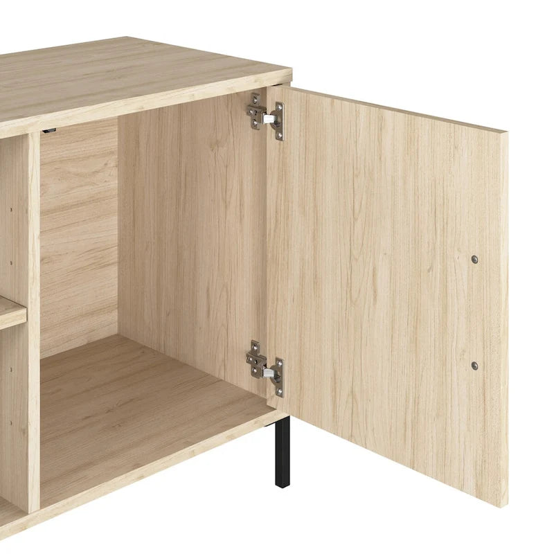 Natural Elm 58" TV Stand with Doors and Shelves, Fits 1 Room