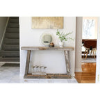Reclaimed Wood A-Frame Slim Console Table, Natural Gray-Brown, 1-Shelf