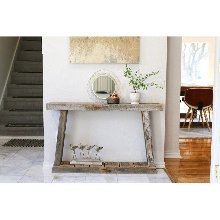 Reclaimed Wood A-Frame Slim Console Table, Natural Gray-Brown, 1-Shelf