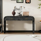 Antique Black / Natural Wood Wash Retro Console Table with 2 Drawers