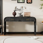 Antique Black / Natural Wood Wash Retro Console Table with 2 Drawers