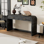 Antique Black / Natural Wood Wash Retro Console Table with 2 Drawers
